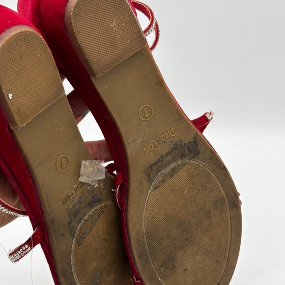 Dream Pairs Red Rhinestone Strappy Lace Up Flat Suede Sandals Womens Size 7 Zip - Picture 7 of 7